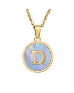 D Hotsale Initial Letter With Blue Shell And Round Tag Necklace CA7810213