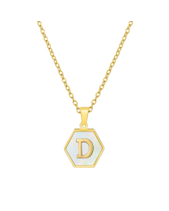 D Initial Letter Hexagon Shape Pendant Necklace And Gold Chain CA7810218