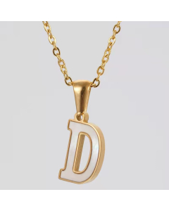 D Initial Letter Inlaid White Shell Stainless Steel Necklace CA7810228