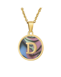 D Initial Letter Round Disc Necklace Inlaid Colorful Shell CA7810204