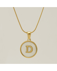 D Initial Letter Snake Chain Necklace With White Shell Round Charms CA7810223