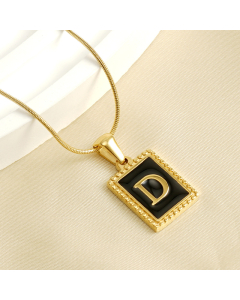 D Initial Name Stainless Steel Necklace With Square Black Shell Tag CA7810221