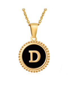 D Round Disc Initial Letter Necklace Inlaid Black Shell CA7810203