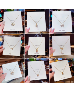 Temperament Inlay Artificial Pearl Shell Butterfly Titanium Steel Pendant Necklace Colorza