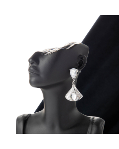 Wholesale Light Luxury French Temperament Delicate Fan-Shaped Pendant Stainless Steel Water Drop Zircons Earrings-Steel Color-White