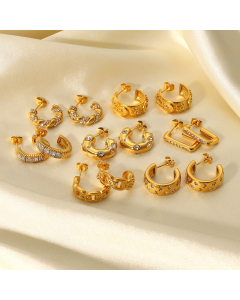 Wholesale Earrings Minimalism Trendy 18K Gold With Diamond C-shaped Stainless Steel Earrings For Women