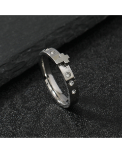 Steel Color Fashion Non-fading Diamond Inlaid 3D Cross Stainless Steel Ring