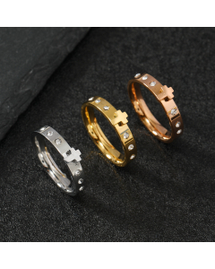 Wholesale Stainless Steel Ring Diamond Inlaid 3D Cross Ring