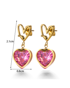Wholesale Stainless Steel Earrings Diamond Inlaid Love Flower Pendant Earrings-Gold Color-01