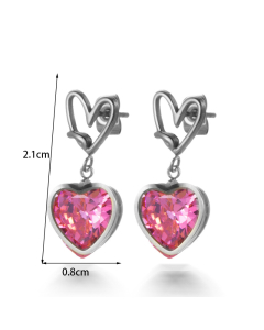 Wholesale Stainless Steel Earrings Diamond Inlaid Love Flower Pendant Earrings-Steel Color-01