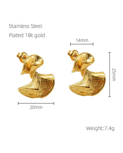 Wholesale Stainless Steel Earrings French Style Light Luxury 18K Gold Plated Diamond Inlaid Individual Pleated Earrings