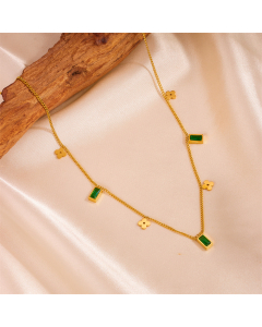 Wholesale Stainless Steel Necklace Fashion Simple Retro Temperament Diamond Square Butterfly Four-leaf Flower Necklace