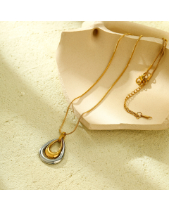 Fashion Double Color Water Drop Stainless Steel Pendant Necklace