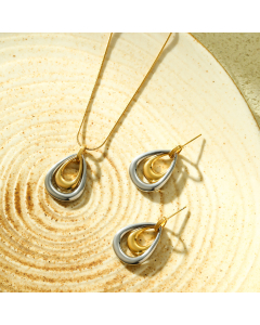 Wholesale Stainless Steel Fine Jewelry Double Color Water Drop Pendant Necklace Earrings