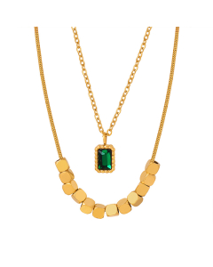 Double Layer Necklace Light Luxury Retro Titanium Steel Gilded Square Inset Zirconium Pendant Necklace Female
