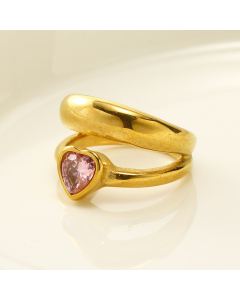 Elegant Double Layer Inset Pink Heart Shaped Zircon 18K Gold Plated Stainless Steel Ring Wholesale