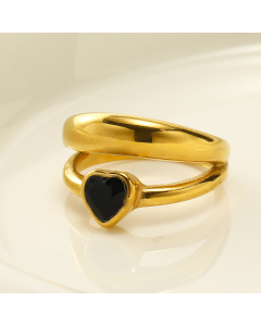 Elegant Double Layer Inset Black Heart Shaped Zircon 18K Gold Plated Stainless Steel Ring Wholesale