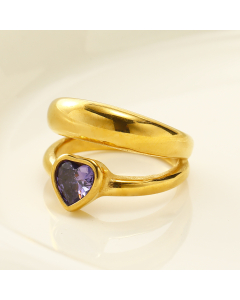 Elegant Double Layer Inset Purple Heart Shaped Zircon 18K Gold Plated Stainless Steel Ring Wholesale