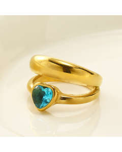 Elegant Double Layer Inset Heart Shaped Zircon 18K Gold Plated Stainless Steel Ring Wholesale