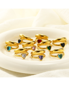 Wholesale Stainless Steel Ring Double Layer Inset Heart Shaped Zircon Ring