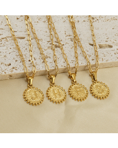 Wholesale Double Layer Initial Letter Paper Clip Chain Necklace With Small Heart In Backside CA7810220