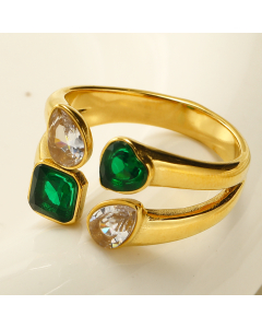Niche Light Luxury Gold-plated Double-layer Love Geometric Zircon Opening Stainless Steel Ring