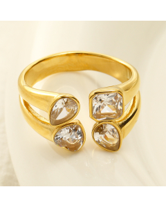 Light Luxury Gold-plated Double-layer Love Geometric Zircon Opening Stainless Steel Ring