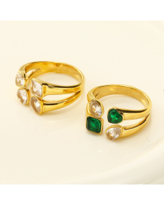 Wholesale INS Style Ring Niche Light Luxury Gold-plated Double-layer Love Geometric Zircon Opening Stainless Steel Ring