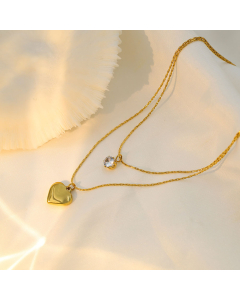 Wholesale Stainless Steel Layered Necklace Fashion Simple Niche Design Love Pendant Double Layer Necklace