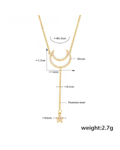 Double-layer Moon Star Fringe Necklace Bracelet Wholesale Stainless Steel Jewelry Set-Gold Color-02