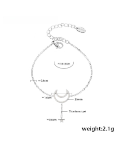 Double-layer Moon Star Fringe Necklace Bracelet Wholesale Stainless Steel Jewelry Set-Steel Color-03