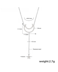 Double-layer Moon Star Fringe Necklace Bracelet Wholesale Stainless Steel Jewelry Set-Steel Color-02