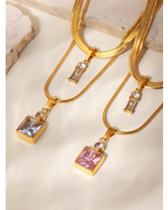 Square Zircon Stacked Necklace Wholesale Stainless Steel Double Layer Blade Chain