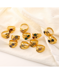 Wholesale 18K Gold Plated Ring INS Style Personality Temperament Vintage Fashion Double Layer Zircon Inlaid Stainless Steel Ring