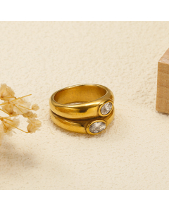 INS Style Personality Temperament Vintage Fashion Double Layer White Zircon Inlaid Stainless Steel Ring