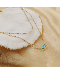 Wholesale Stainless Steel Necklace French Style Light Luxury Double Layered Blue Zircon Inlaid Necklace