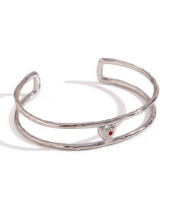 Steel Color Double Layered Enamel Heart Open Bracelet Stainless Steel Bracelet 