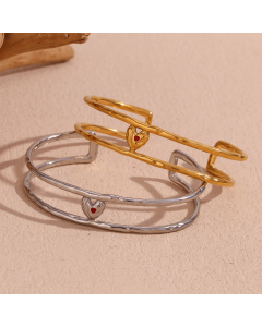 Wholesale Stainless Steel Bracelet Double Layered Enamel Heart Open Bracelet