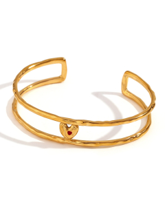 Gold Color Double Layered Enamel Heart Open Bracelet Stainless Steel Bracelet 