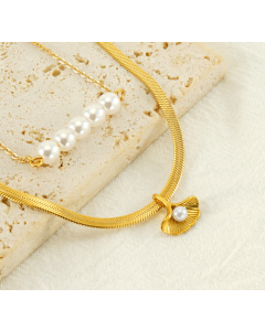 Wholesale Stainless Steel Necklace Ginkgo Leaf Pearl Necklace 