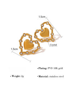 Minimalism Hollow Out Smooth Double Love With Diamond Stainless Steel Earrings