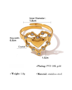 Simple Hollow Out Smooth Double Love With Diamond Stainless Steel Rings