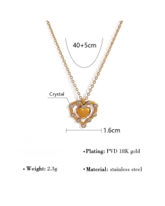 French Style Hollow Out Smooth Double Love With Diamond Stainless Steel Necklace