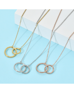 Sweet Double Ring Stainless Steel Plating Hollow Out Pendant Necklace