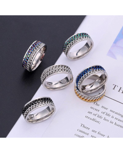Wholesale Stainless Steel Ring Can Rotate Double Row Chain Ring