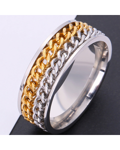 Gold Color Fashion Can Rotate Double Row Chain Titanium Steel Ring