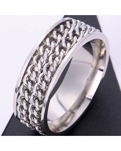 Steel Color Fashion Can Rotate Double Row Chain Titanium Steel Ring