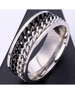 Black Color Fashion Can Rotate Double Row Chain Titanium Steel Ring