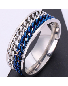Blue Color Fashion Can Rotate Double Row Chain Titanium Steel Ring