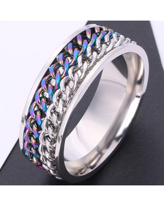 Colorful Fashion Can Rotate Double Row Chain Titanium Steel Ring